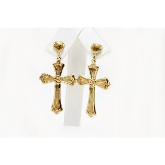 Religious Light Rays Cross 1.4" Dangle stud earrings True 1/20 -14K Gold Filled - Picture 10 of 10